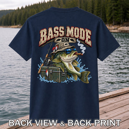 Bass Mode On Funny Bass with Cigar Fishing Graphic T-Shirt | Back Print