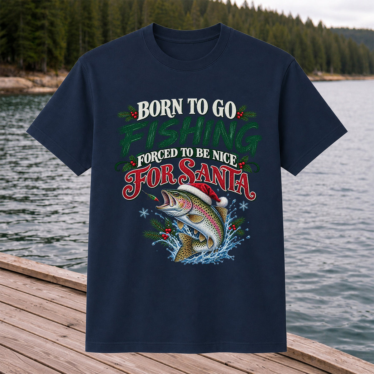 Born to Go Fishing Forced to Be Nice Christmas Trout T-Shirt
