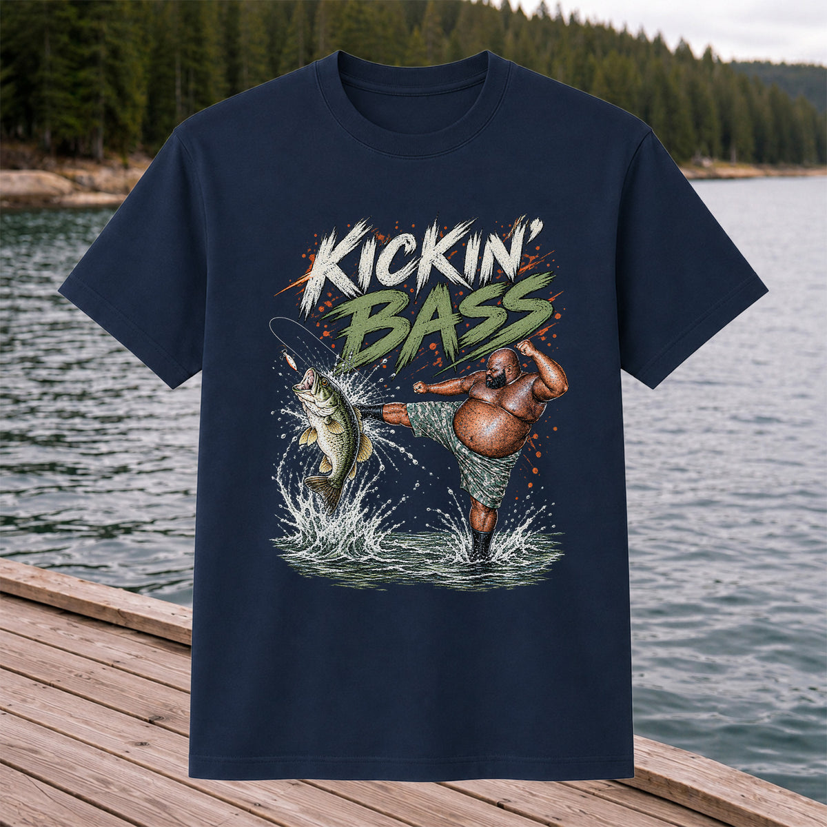 Kickin' Bass Funny Bass Fishing Graphic T-Shirt
