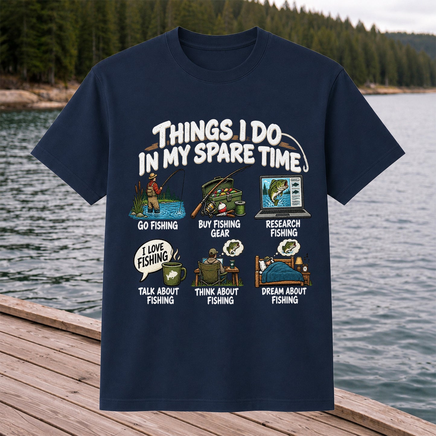 Things I Do in My Spare Time Funny Fishing Lifestyle Graphic T-Shirt