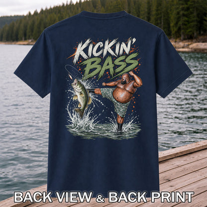 Kickin' Bass Funny Bass Fishing Graphic T-Shirt | Back Print