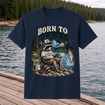 Born to Fish Raccoon in Sunglasses Lake Fishing T-Shirt