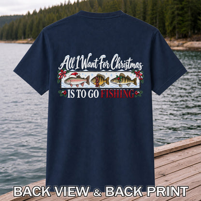 Christmas Freshwater Fish Fishing Graphic T-Shirt | Back Print