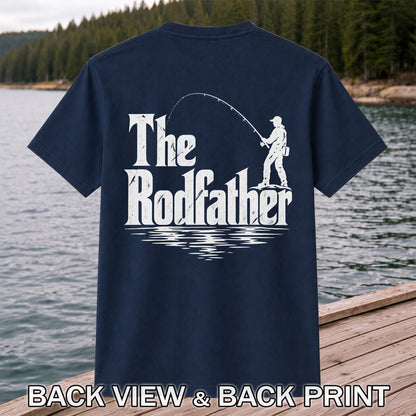 The Rodfather Funny Fishing Graphic T-Shirt | Back Print