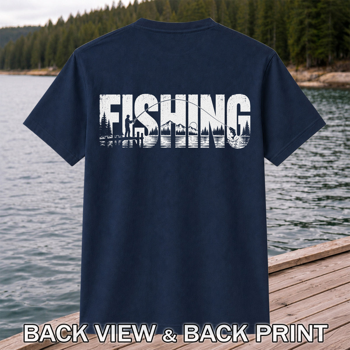 Fishing Lake Angler Vintage Graphic T-Shirt | Back Print