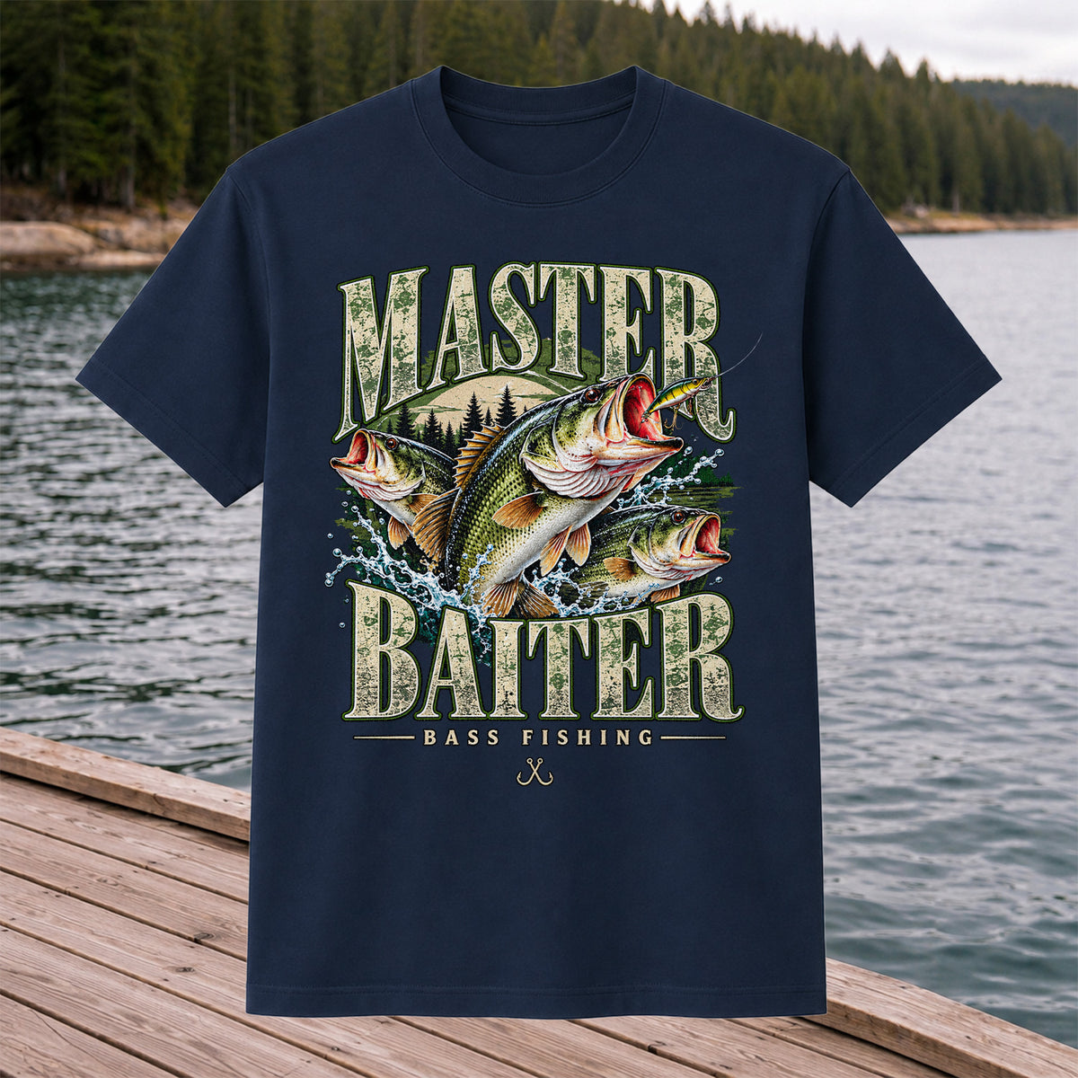 Master Baiter Bass Fishing Funny Vintage Graphic T-Shirt
