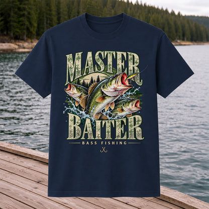 Master Baiter Bass Fishing Funny Vintage Graphic T-Shirt