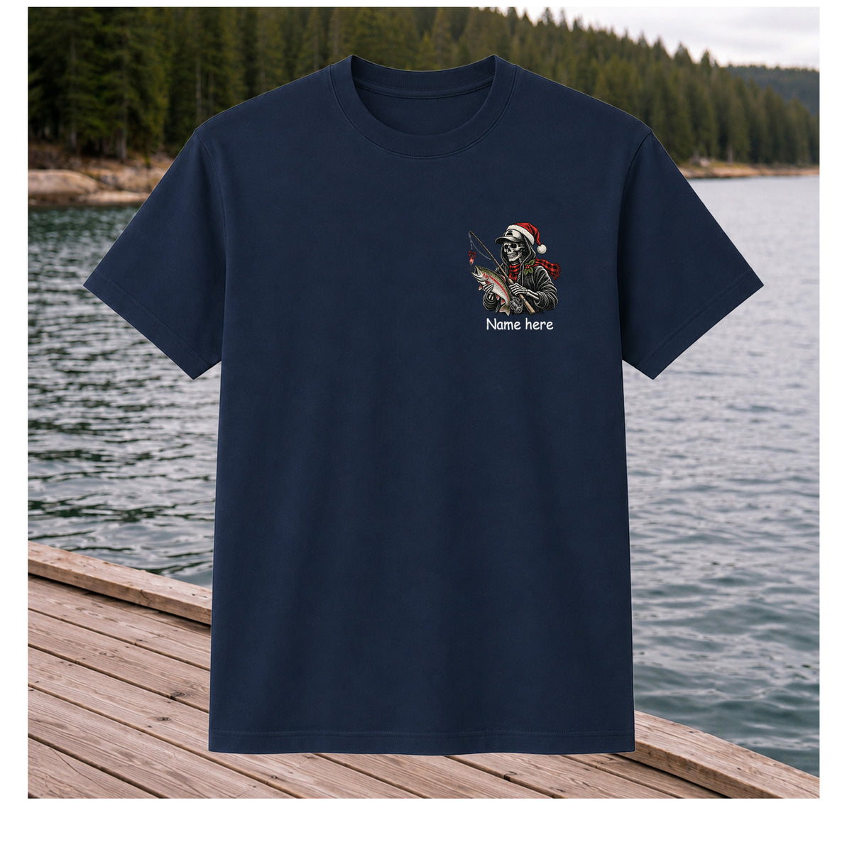 Name Here Personalized Christmas Skeleton Trout Fishing T-Shirt