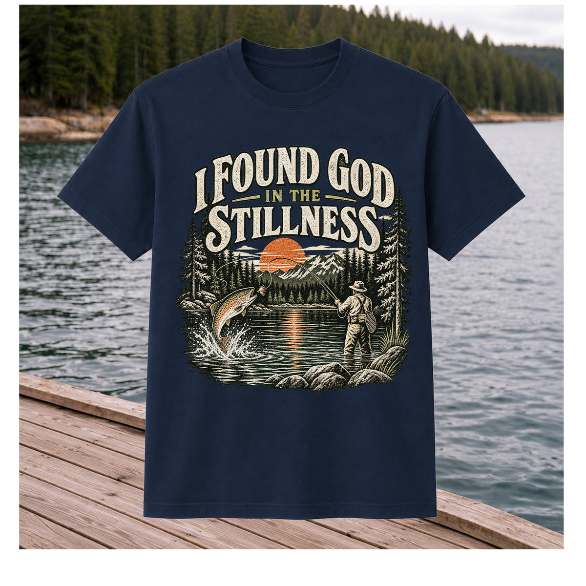I Found God in the Stillness Trout Fly Fishing Graphic T-Shirt