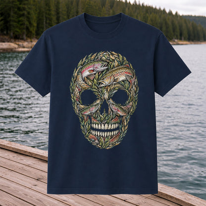 Rainbow and Brown Trout Skull Fishing Graphic T-Shirt