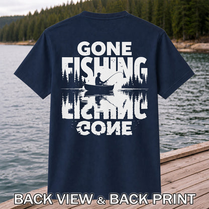 Gone Fishing Lake Adventure Angler Graphic T-Shirt | Back Print