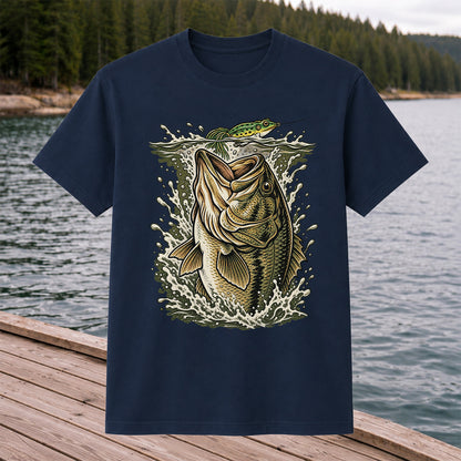 Largemouth Bass Striking a Frog Lure Fishing Graphic T-Shirt