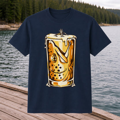 Vintage Trout in a Beer Glass Fishing Graphic T-Shirt