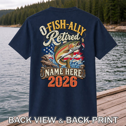 Retired Trout Fishing Patriotic Personalized Graphic T-Shirt | Back Print