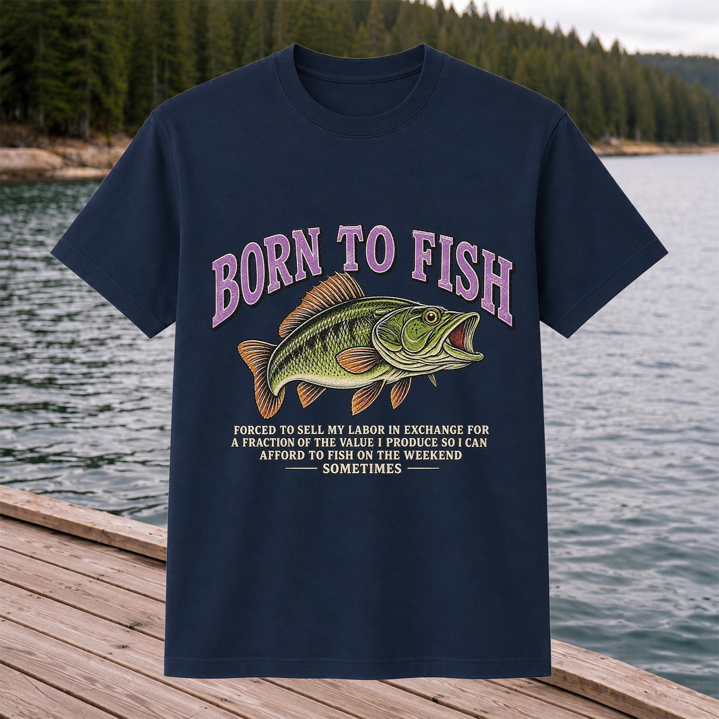 Born to Fish Funny Bass Fishing Graphic T-Shirt