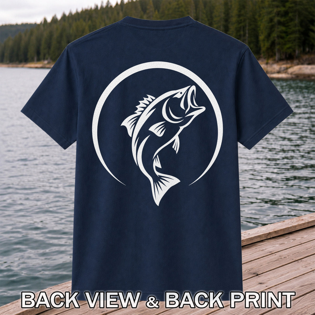 Minimalist Jumping Bass Fishing Silhouette T-Shirt | Back Print
