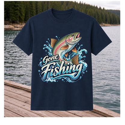 Gone Fishing Jumping Rainbow Trout Splash Graphic T-Shirt