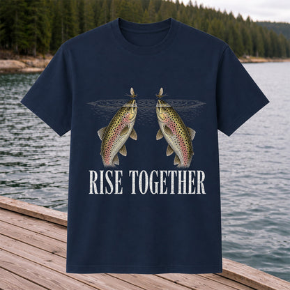 Rise Together Twin Trout and Mayfly Fishing Graphic T-Shirt