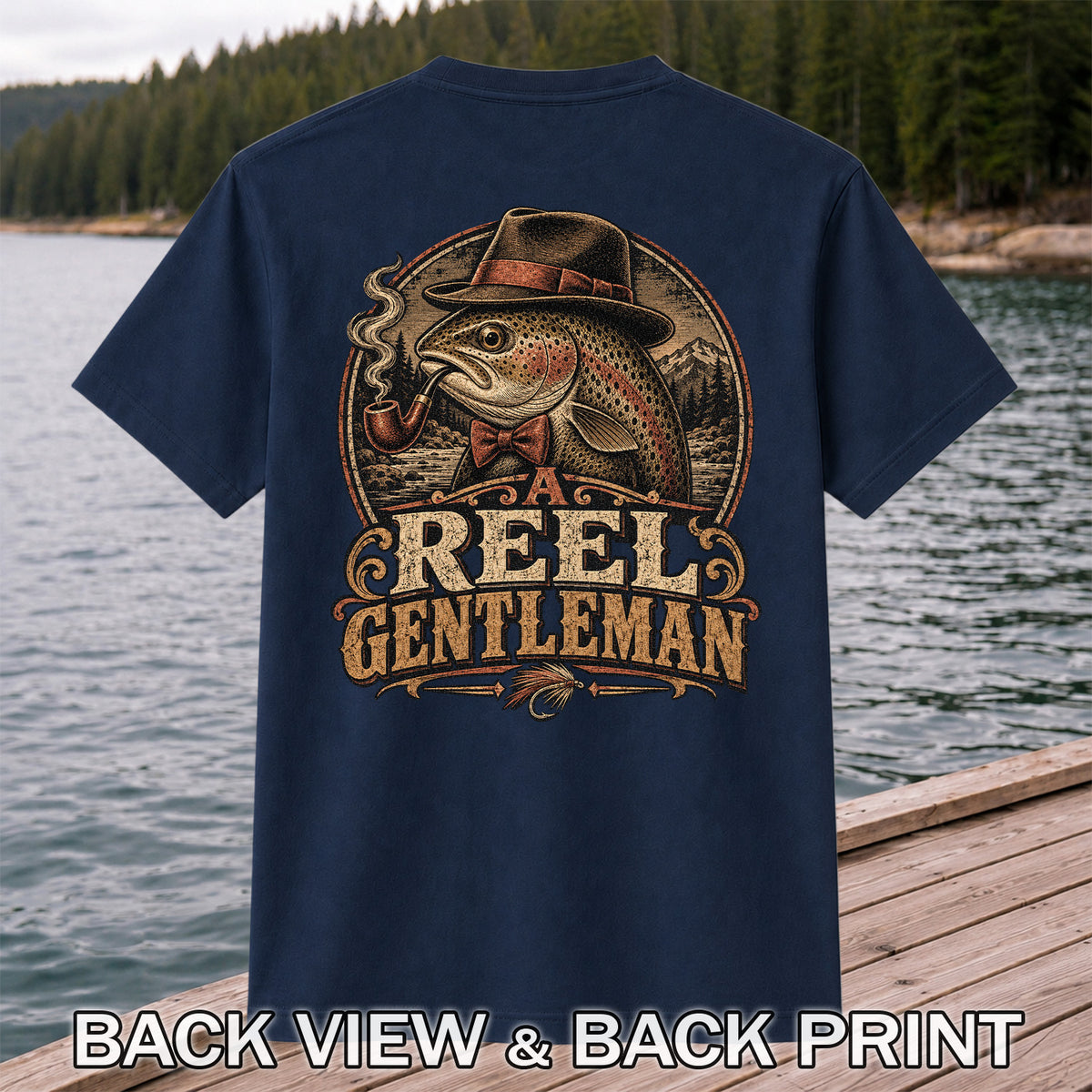 A Reel Gentleman Trout Fishing Vintage Graphic T-Shirt | Back Print