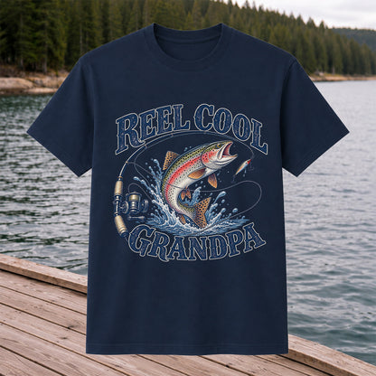 Reel Cool Grandpa Trout Fishing Graphic T-Shirt