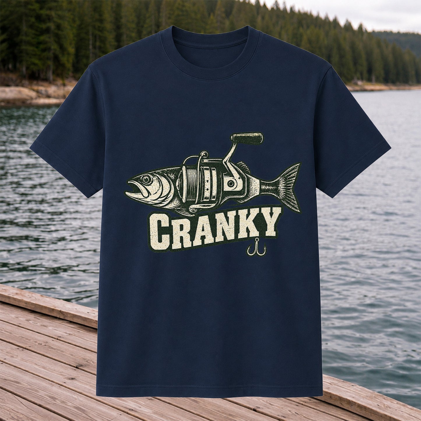 Cranky Fish and Spinning Reel Fishing Graphic T-Shirt