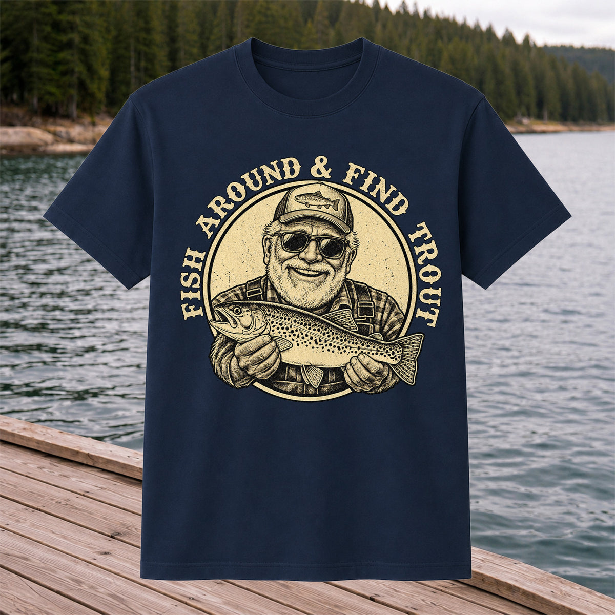 Fish Around & Find Trout Vintage Fisherman Fishing T-Shirt
