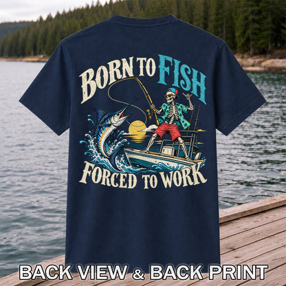 Skeleton Marlin Fishing Boat Graphic T-Shirt | Back Print