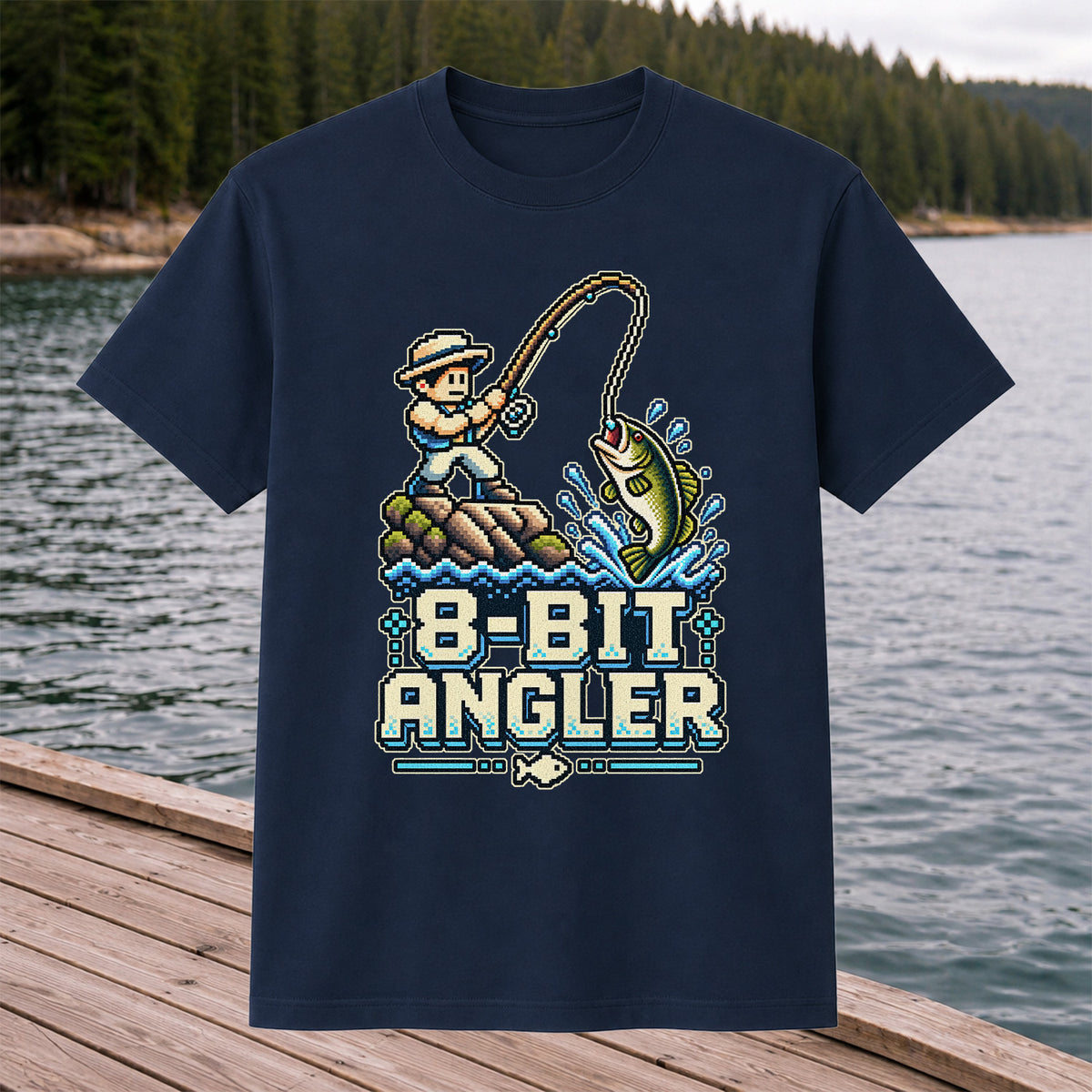 8-Bit Angler Pixel Art Bass Fishing Graphic T-Shirt