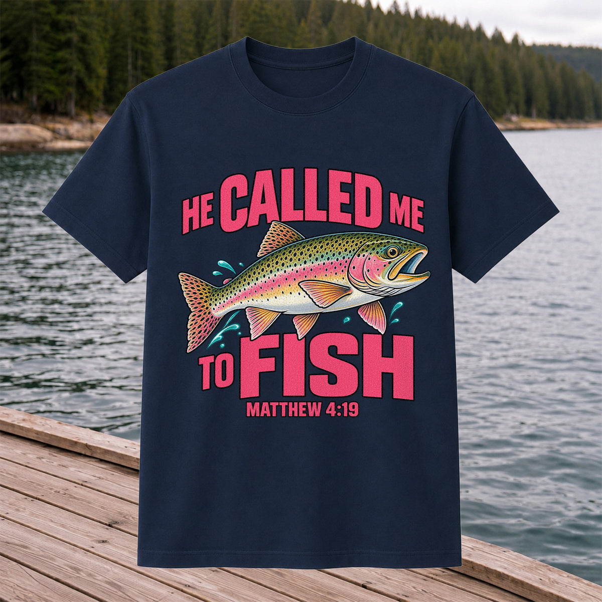 He Called Me to Fish Matthew 4:19 Rainbow Trout Christian Fishing T-Shirt
