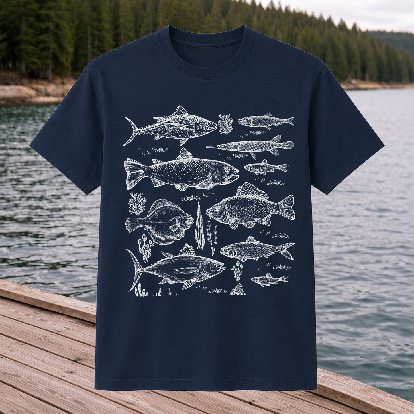 Vintage Freshwater and Saltwater Fish Collection Graphic T-Shirt