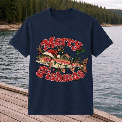 Merry Fishmas Reindeer Rainbow Trout Christmas Fishing T-Shirt