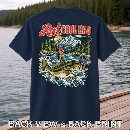 Reel Cool Dad Largemouth Bass Fishing Graphic T-Shirt | Back Print