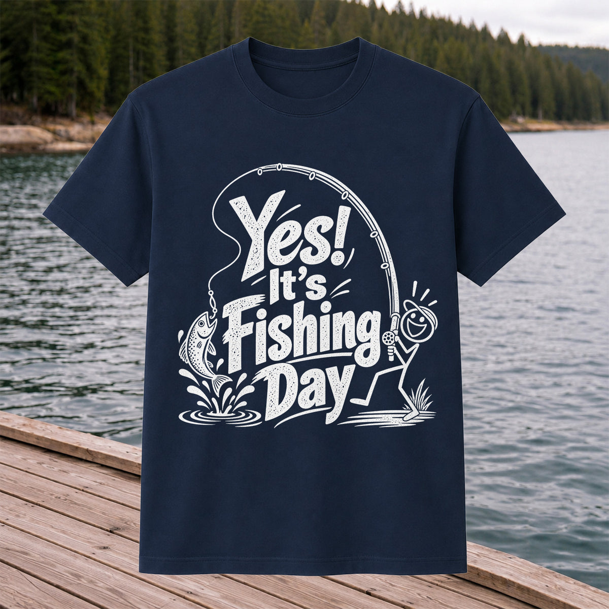 Yes! It's Fishing Day Funny Angler and Trout Graphic T-Shirt