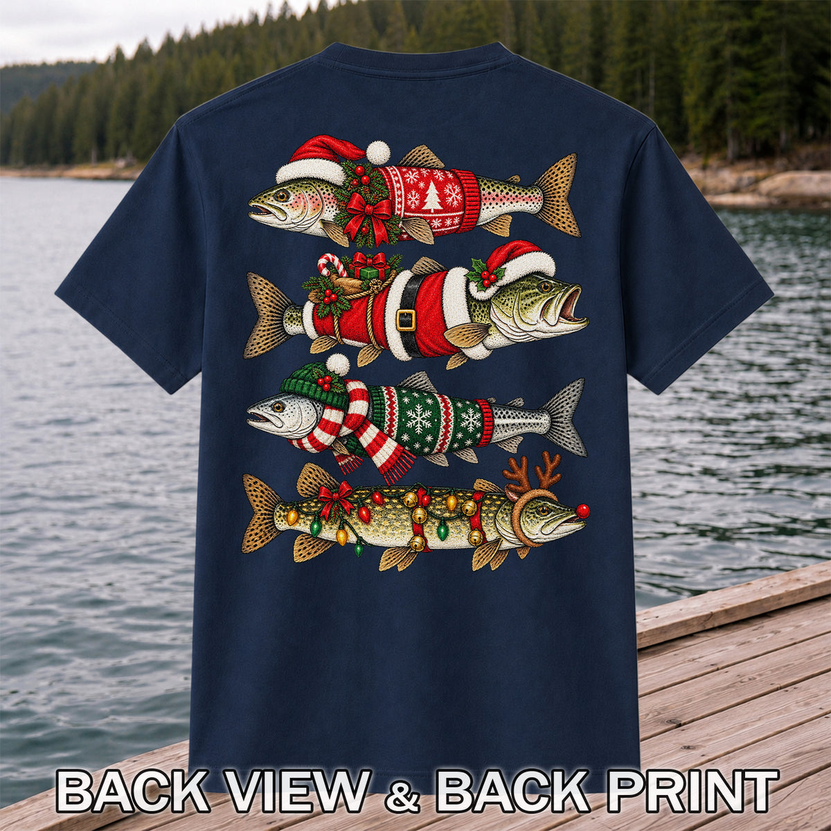 Christmas Fish Collection Festive Fishing Graphic T-Shirt | Back Print