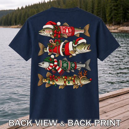 Christmas Fish Collection Festive Fishing Graphic T-Shirt | Back Print