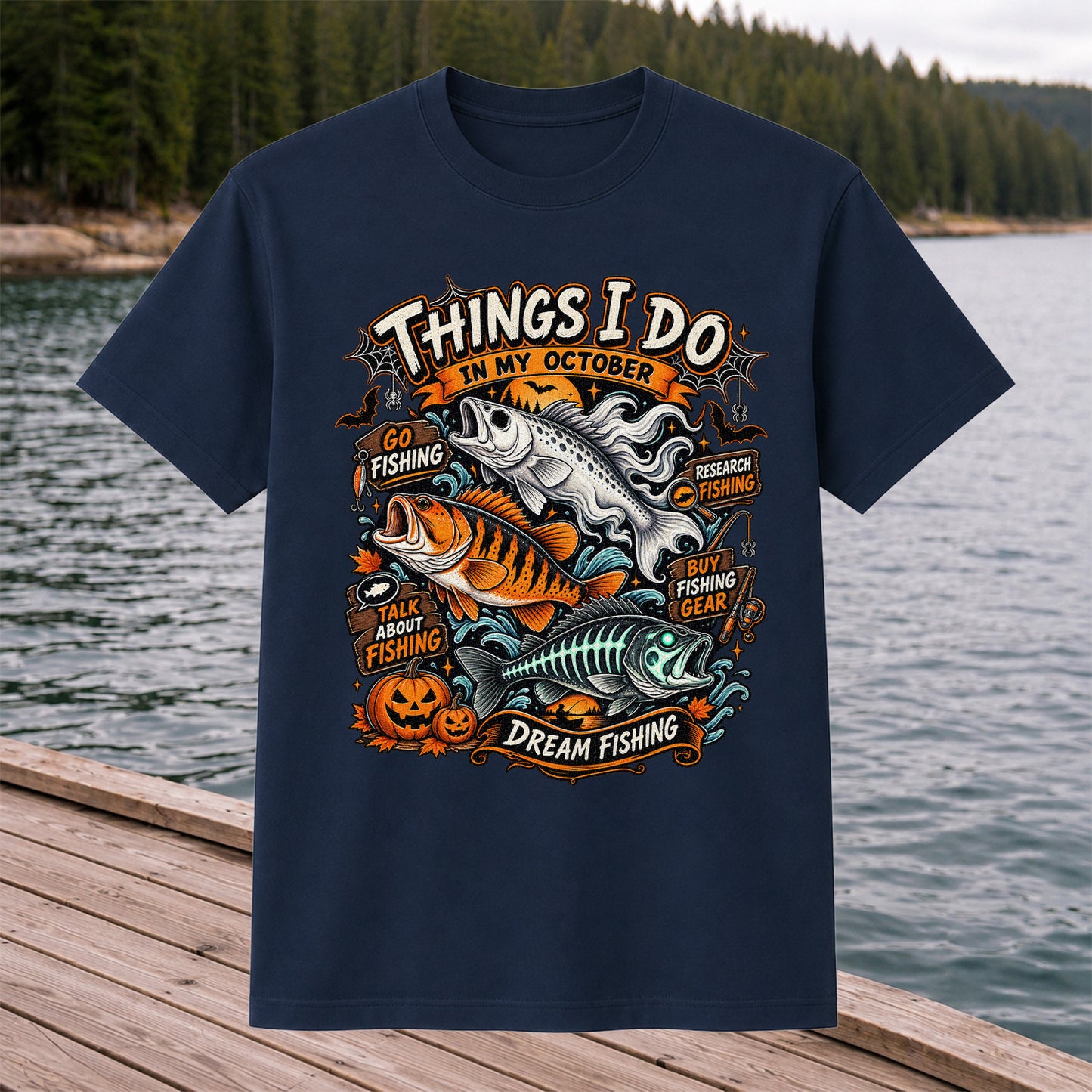 Things I Do in My October Halloween Fishing Graphic T-Shirt