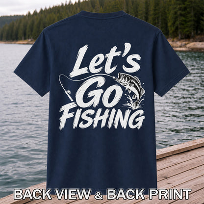 Let's Go Fishing with Jumping Bass Graphic T-Shirt | Back Print
