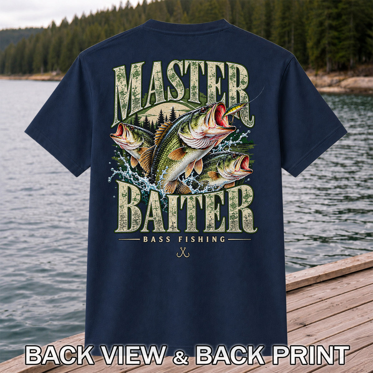 Master Baiter Bass Fishing Funny Vintage Graphic T-Shirt | Back Print