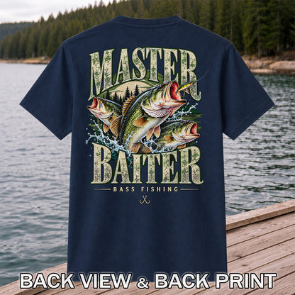 Master Baiter Bass Fishing Funny Vintage Graphic T-Shirt | Back Print