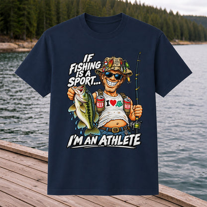 If Fishing Is a Sport I'm an Athlete Funny Bass Angler T-Shirt