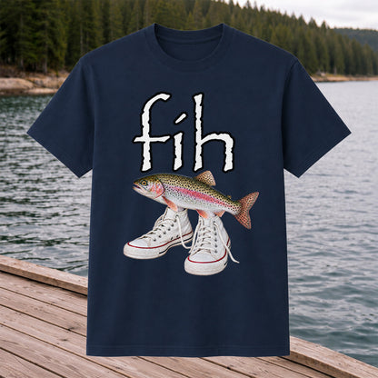 Fih Rainbow Trout Wearing Sneakers Funny Fishing Graphic T-Shirt