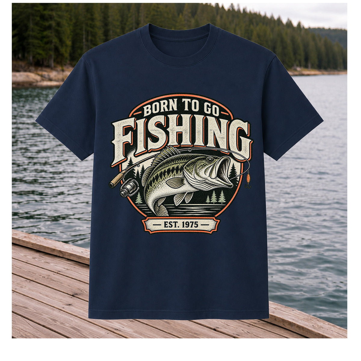Born to Go Fishing Est. 1975 Vintage Bass Graphic T-Shirt