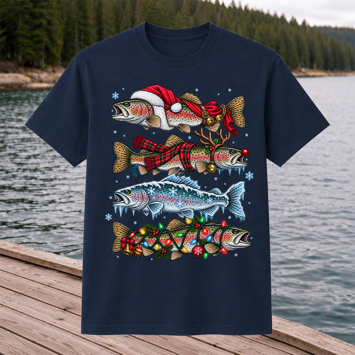 Christmas Rainbow Trout Holiday Fishing Graphic T-Shirt