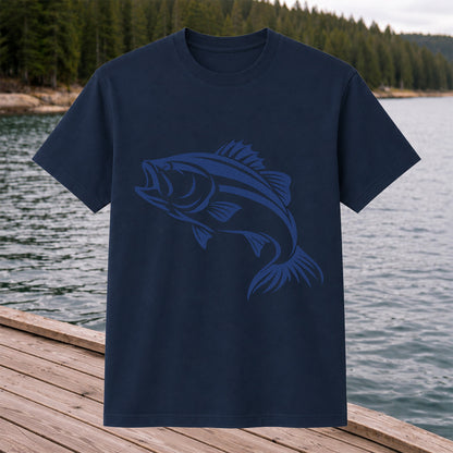 Blue Bass Fishing Line Art Graphic T-Shirt