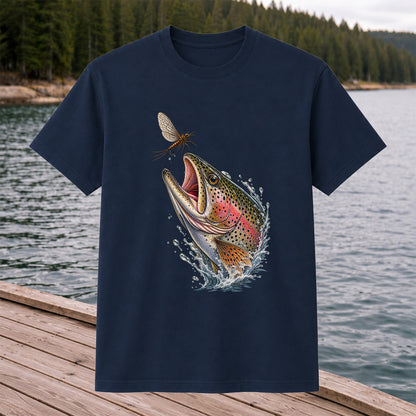 Rainbow Trout Chasing Mayfly Fishing Graphic T-Shirt