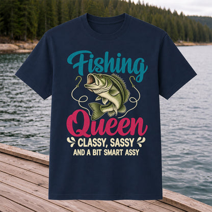 Fishing Queen Bass Funny Fishing Graphic T-Shirt