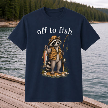 Off to Fish Raccoon Angler Funny Fishing T-Shirt