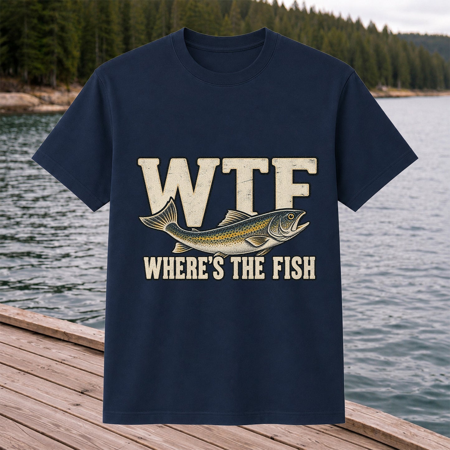 WTF Where’s the Fish Funny Fishing Graphic T-Shirt