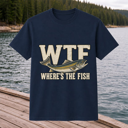 WTF Where’s the Fish Funny Fishing Graphic T-Shirt