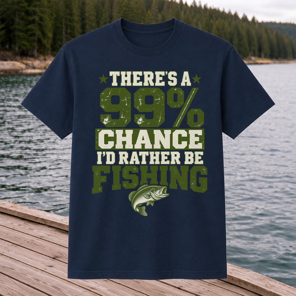 99 Percent Chance I’d Rather Be Fishing Graphic T-Shirt
